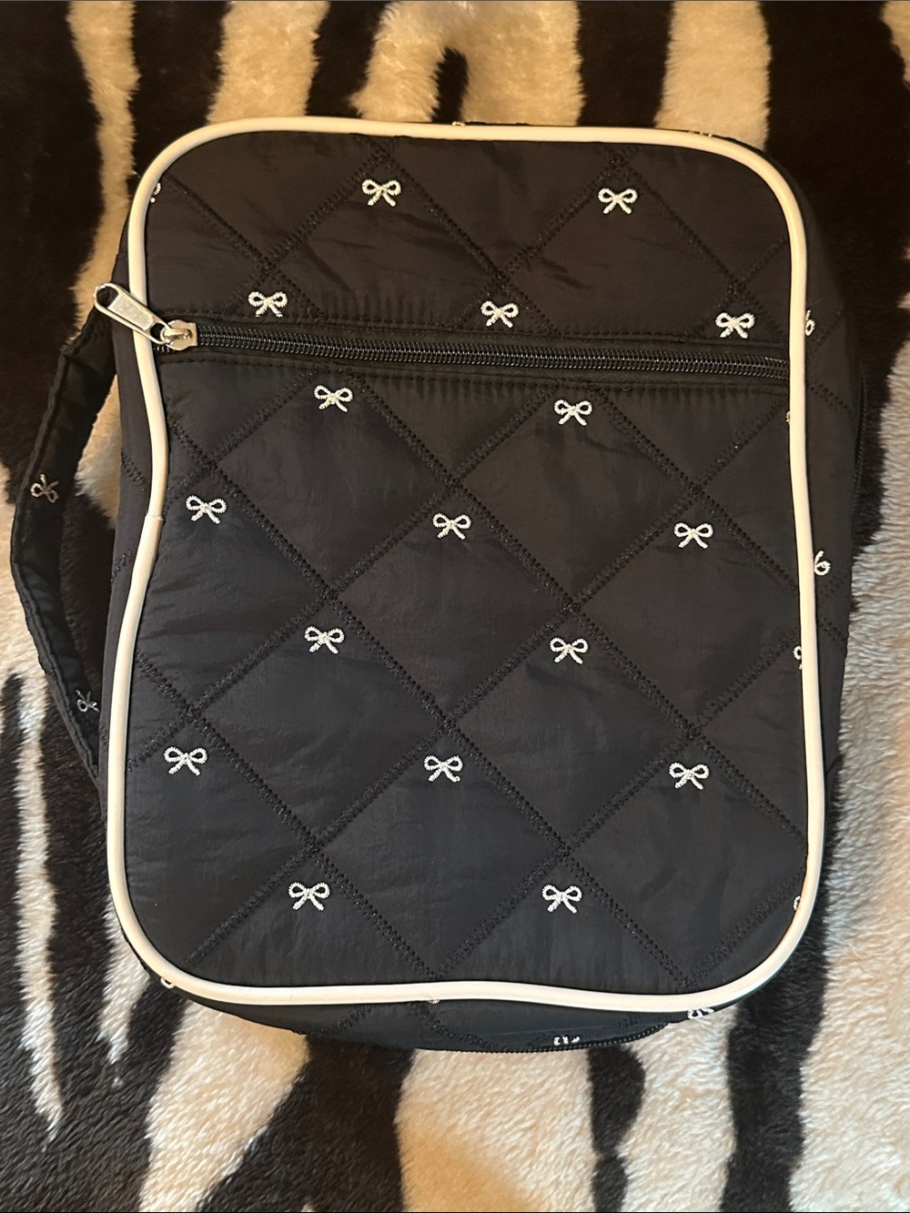 Black Quilted Bible Bag with White Bow Accents